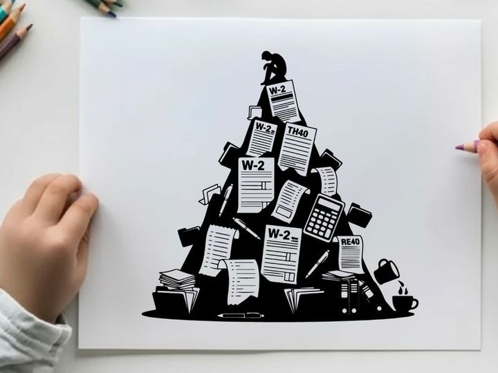 overwhelmed with tax paperwork vector illustration