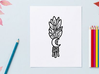 Hand-drawn Halloween laurel wreath with crescent moon. Spooky hand-drawn vector garland for seasonal party decor and invitations.