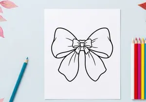 Decorative Christmas gift bow line art illustration for holiday greeting card design