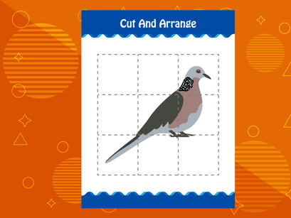 10 Pages Cut and arrange with a bird worksheet for kids. Educational game for children