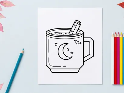 Coffee mug with crescent moon and toothbrush for nighttime routine. Cozy bedtime drink cup with sleep hygiene and self-care concept.