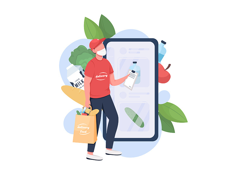 Food delivery man flat concept vector illustration