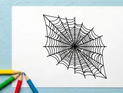 Nahaufnahme eines detaillierten Spinnennetzes mit Tautropfen im Morgenlicht