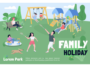 Family holiday in park banner flat vector template preview picture