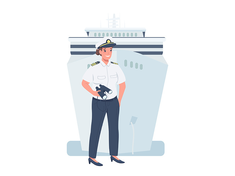 Woman ship captain flat color vector detailed character
