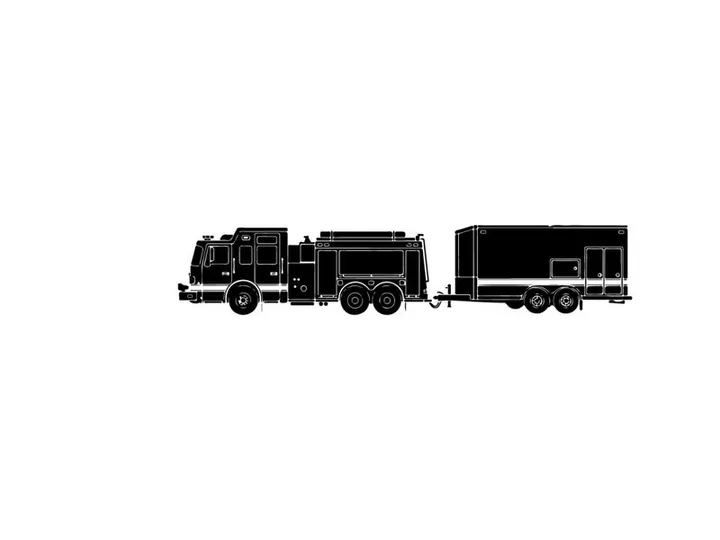 Silhouette of a fire truck and trailer