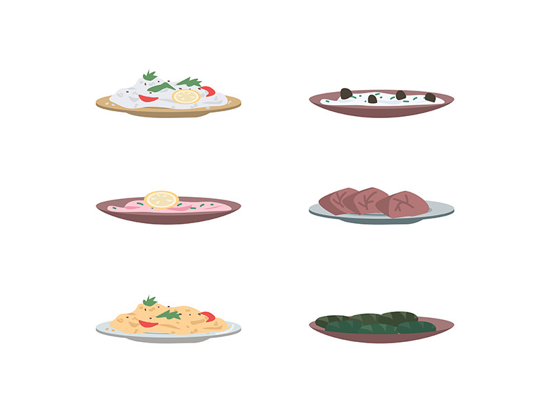 Worldwide traditional cuisine flat color vector object set