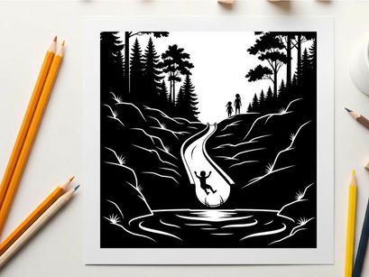 Silhouette of a person jumping into a serene lake at dusk surrounded by trees