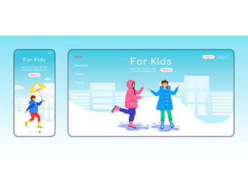 For kids landing page flat color vector template preview picture