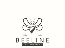 Bee line art animal exclusive logo simple inspiration on black background design