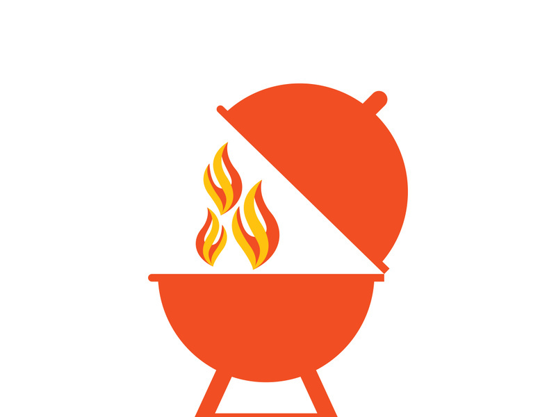 BBQ grill simple and symbol icon with smoke or steam logo vector illustration