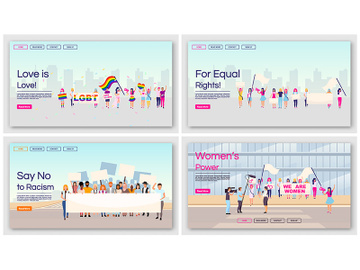 Equal rights protests landing page vector templates set preview picture