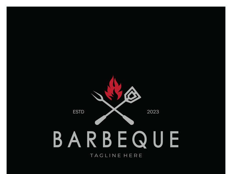 Smoke and BBQ Barbecue Vintage hot grill, with crossed flames and spatula. Logo for restaurant, badge, cafe and bar.vector