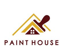 logo icon illustration house paint with a blend of brushes and rollers for house wall paint design, minimalist house, painting, interior, building, property business, wallpaper, vector concept