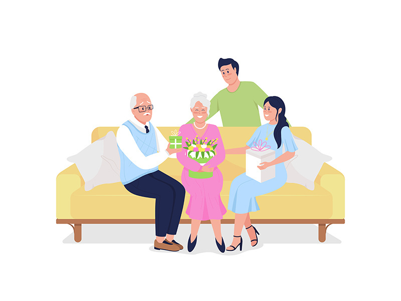 Family generations celebrate holiday together flat color vector detailed characters