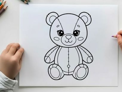 Cute teddy bear sitting flat design vector illustration