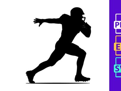 American football player running with ball in hand silhouette