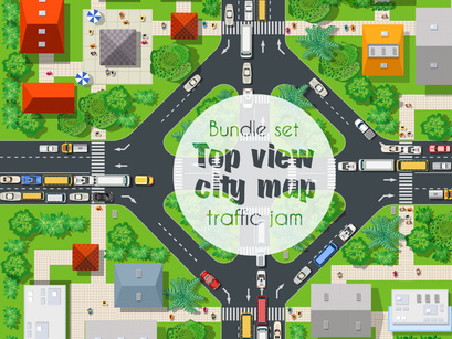 Bundle set traffic car top view city