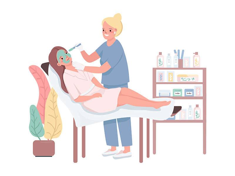 Spa visit flat color vector characters
