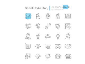 Social media story linear icons set preview picture