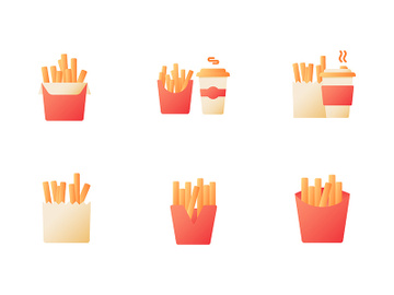 French fries and coffee takeout vector flat color icon set preview picture