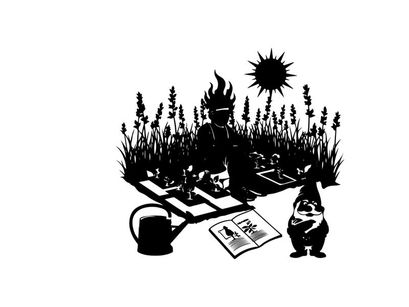 Silhouette of a person in a garden with gnome