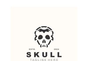 Skull skeleton logo vintage template idea on white background