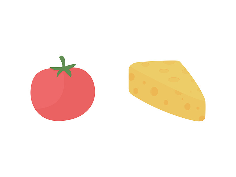 Fresh tomato and cheese flat color vector object set