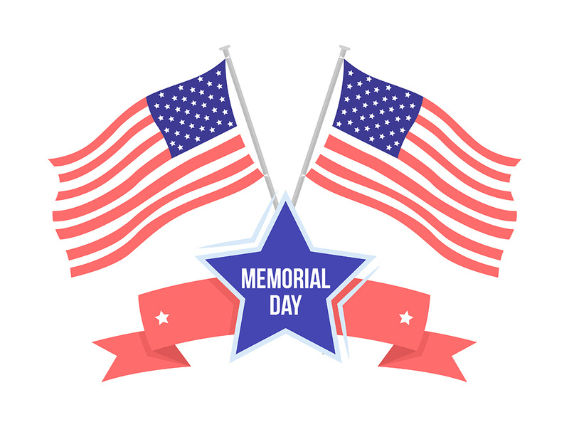 American flags for Memorial day semi flat color vector object