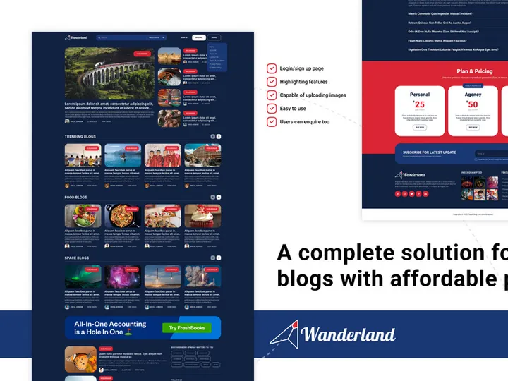 Wonderland - Traveling Blog Figma Template