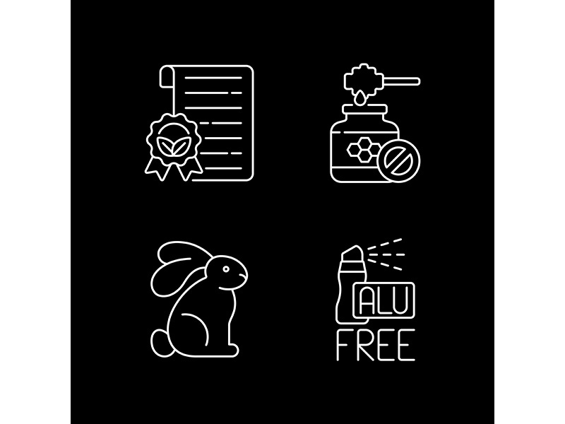 Certified cosmetics white linear icons set for dark theme