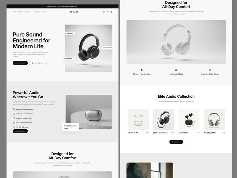 Sonara Audio E-Commerce Website Design | Premium Headphones