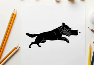 Dog silhouette running with a bite sleeve in mouth
