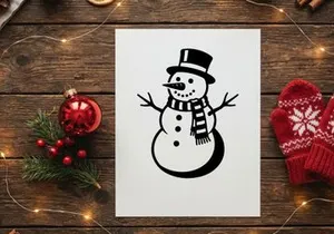 Cute Snowman with Top Hat and Scarf for Winter Holiday Decor