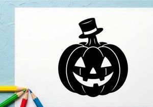 Halloween Pumpkin with Carving and Top Hat for Fall Decor