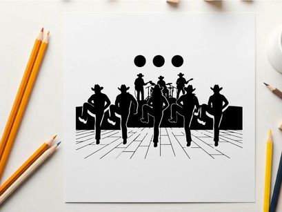 Silhouette of musicians performing on stage with cowboy hats