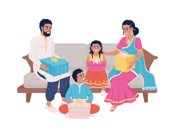 Family members exchanging gifts during festival semi flat color vector characters preview picture