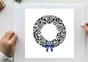 Silhouette jewish wreath with menorah and star of david silhouette