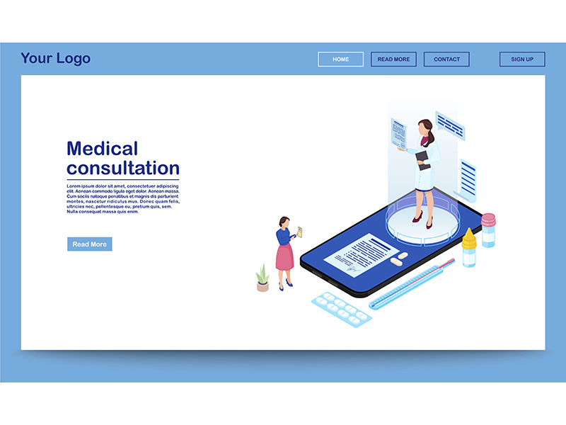 Medical consultation online isometric promo webpage template