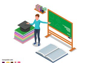 Back to school with teacher teaching in the board - Landing page illustration template