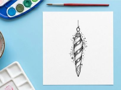Hand drawn Christmas tree ornament bauble sketch with decorative snowflakes and patterns