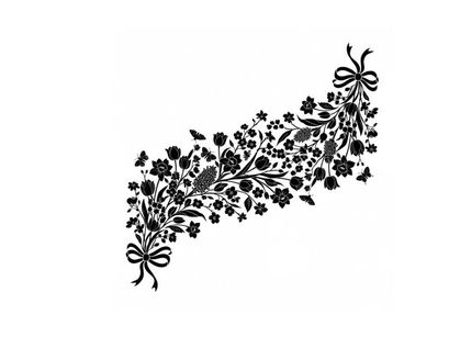 Silhouette of floral arrangement with bows on white background