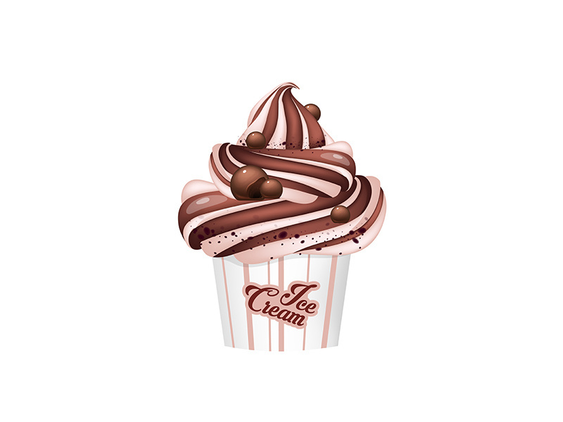 Chocolate ice cream, sweet milky dessert realistic vector illustration