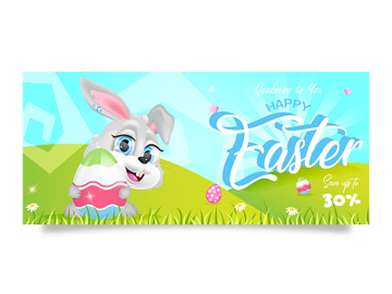 Happy Easter advertising sales banner flat vector template preview picture