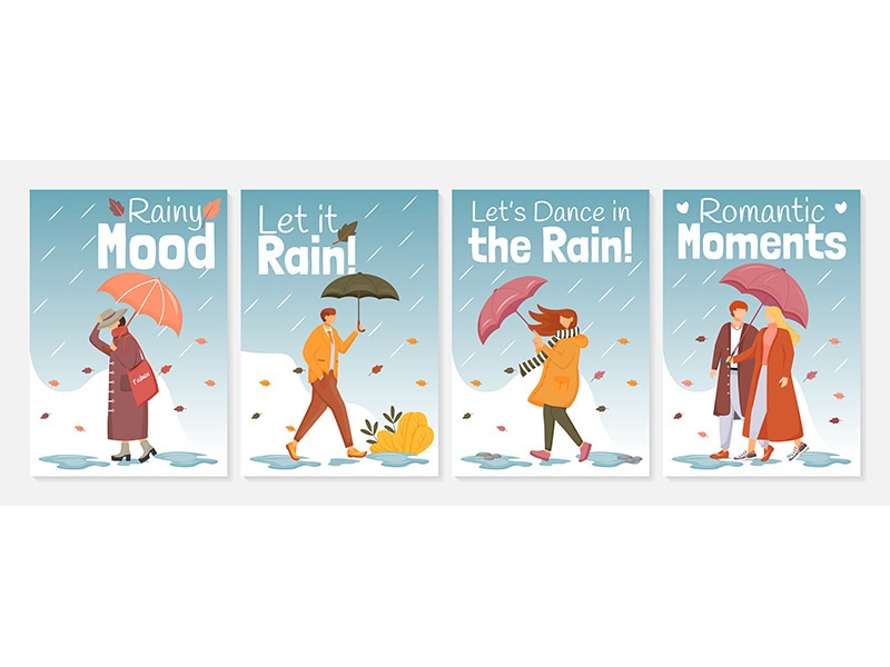 Rainy mood poster flat color vector templates set