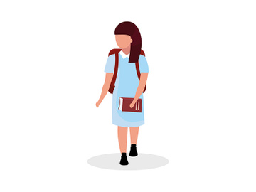 Schoolgirl with book semi flat color vector character preview picture