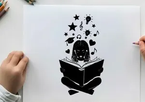 Silhouette of a girl reading with imagination and inspiration