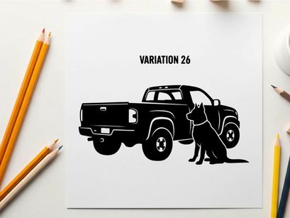 Silhouette of a pickup truck with a dog variation 26