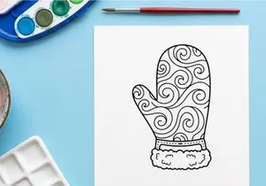 Mitón de invierno dibujado a mano con intrincados diseños de copos de nieve para diseños festivos de temporada