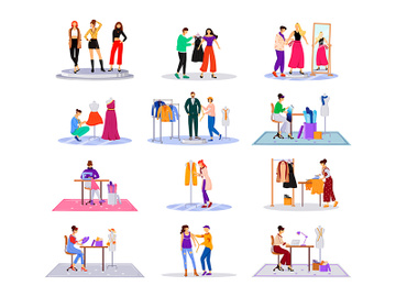 Fashion designer in atelier flat color vector illustrations set preview picture